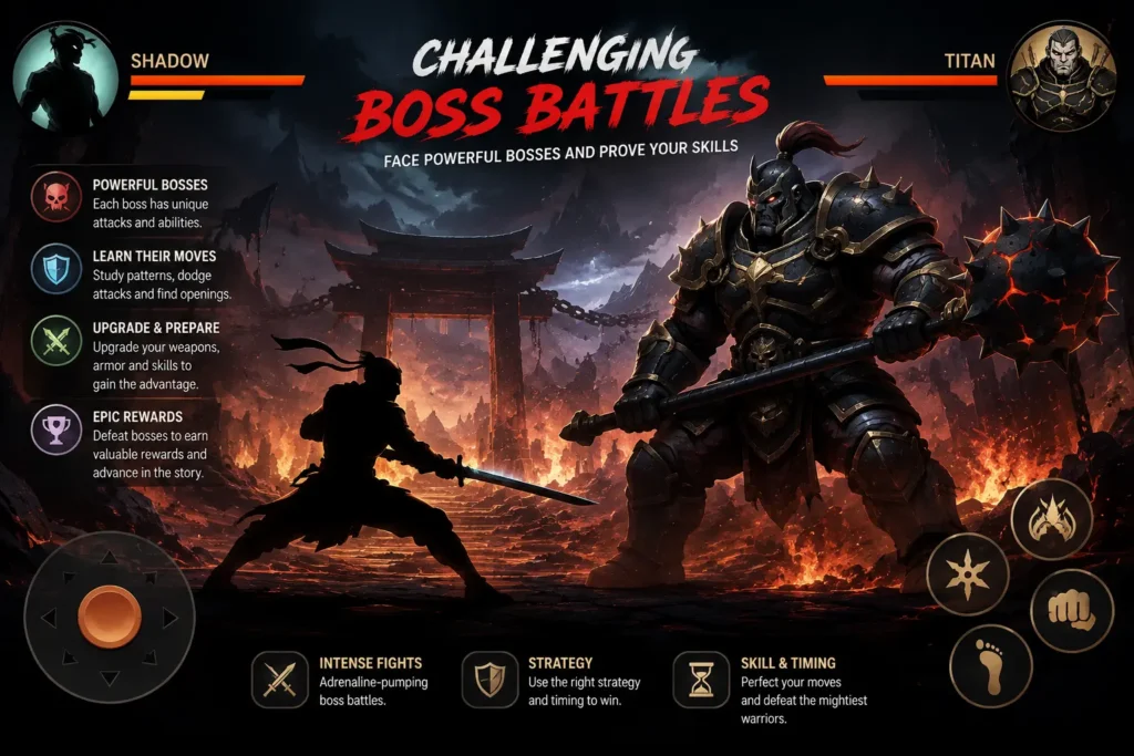 Shadow Fight 2 MOD APK challenging boss battle against Titan