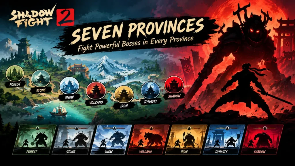 Shadow Fight 2 seven provinces and boss battles